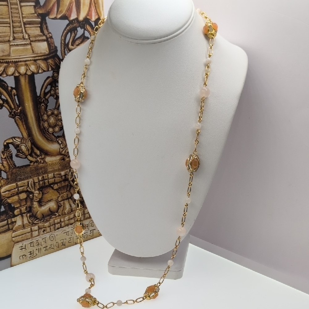 Talbots Gold and Orange Necklace with Vintage Charm